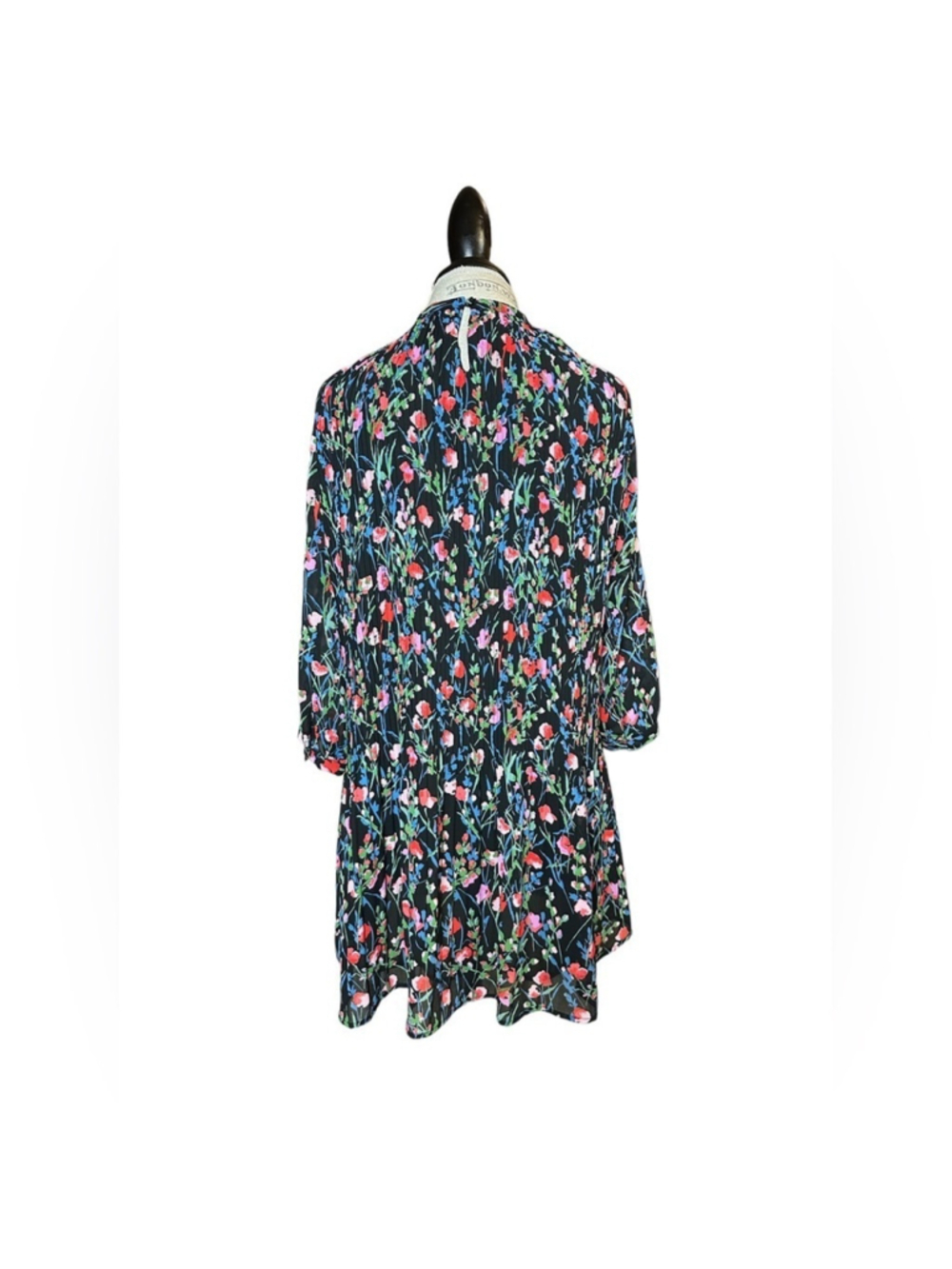 Zara Floral Longsleeves Pleated Flowy Fully Lined Summer Mini Dress Womens Small - Picture 3 of 10